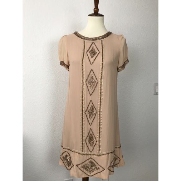 LaRok Silk Beaded Mini Lined Shift Dress FLAWS - Picture 1 of 12
